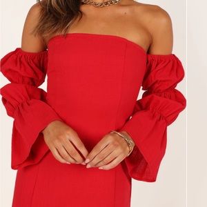 Petal & Pup- CHERESE PUFF SLEEVE MINI DRESS - RED - Medium